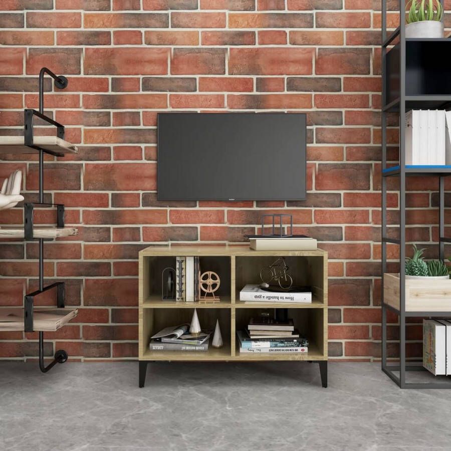 The Living Store TV-meubel Industriële Stijl 69.5 x 30 x 50 cm Sonoma Eiken Stabiel en Ruimtebesparend - Foto 2