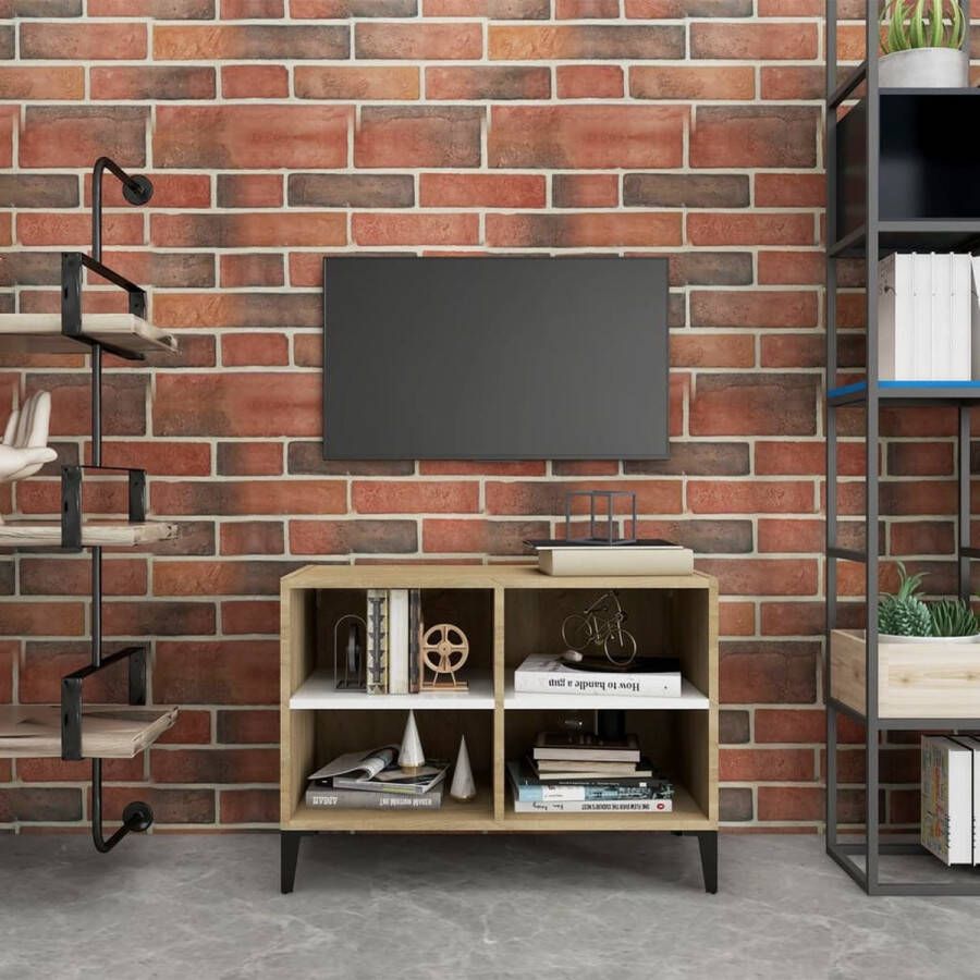 The Living Store TV-meubel Industrial 69.5 x 30 x 50 cm Wit Sonoma Eiken Metalen Poten - Foto 2