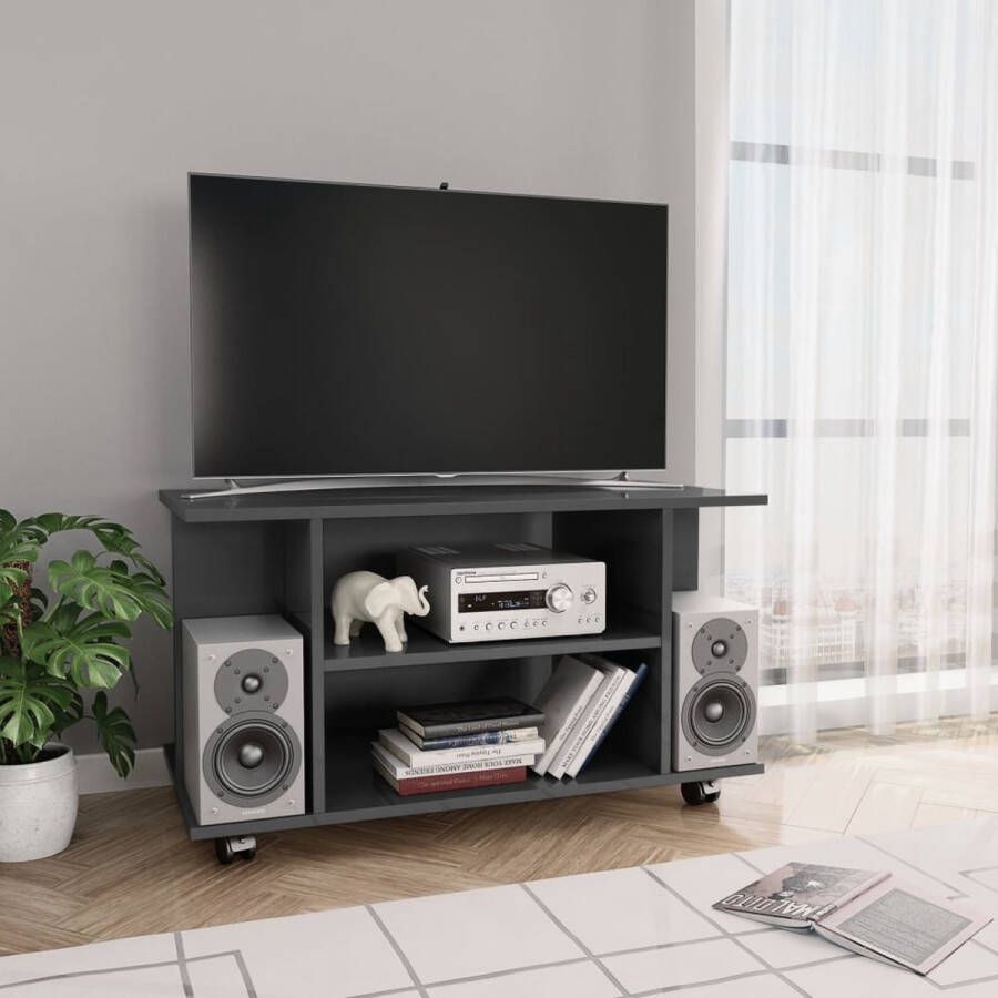 The Living Store Tv-meubel met wieltjes 80x40x40 cm spaanplaat hoogglans grijs