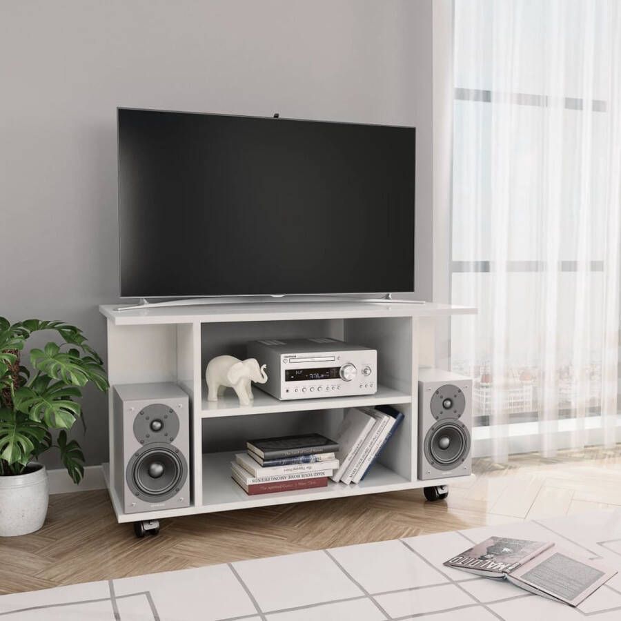 The Living Store TV-meubel Hoogglans wit Spaanplaat 80x40x40 cm 4 open schappen - Foto 2