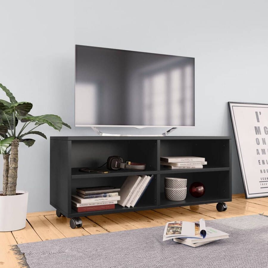 The Living Store TV-meubel Zwart 90 x 35 x 35 cm Bewerkt hout Met 4 open vakken Gemakkelijk te verplaatsen - Foto 2