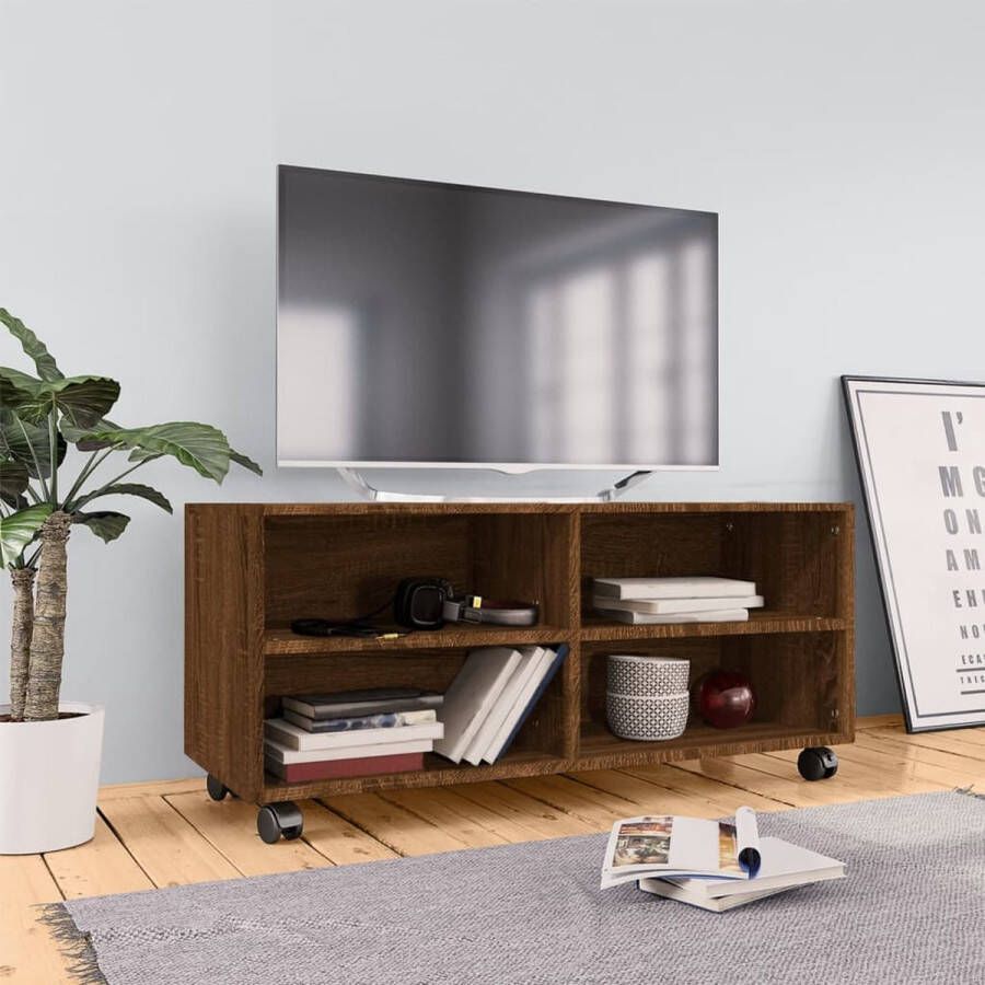 The Living Store Tv-meubel Met Wieltjes Bruineiken 90 x 35 x 35 cm Duurzaam materiaal - Foto 1