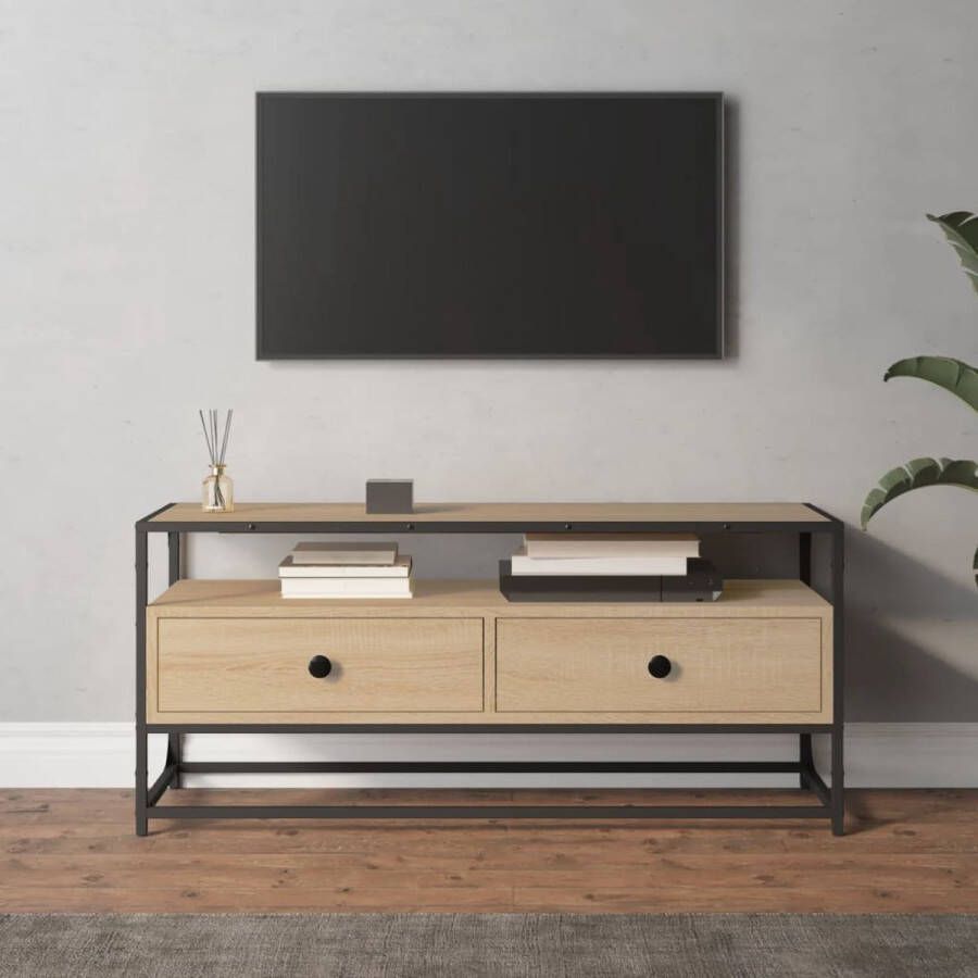 The Living Store vidaXL Salontafel TV Meubel Tv-meubel 100x35x45 cm bewerkt hout sonoma eikenkleurig Houten Meubilair Tv Stand Mediacahier - Foto 3