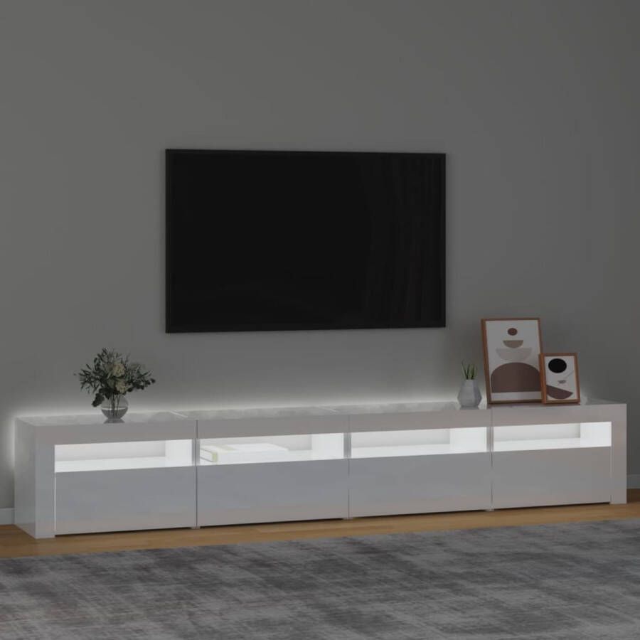 The Living Store TV-meubel Middelgroot 240x35x40 cm Hoogglans wit RGB LED-verlichting - Foto 2