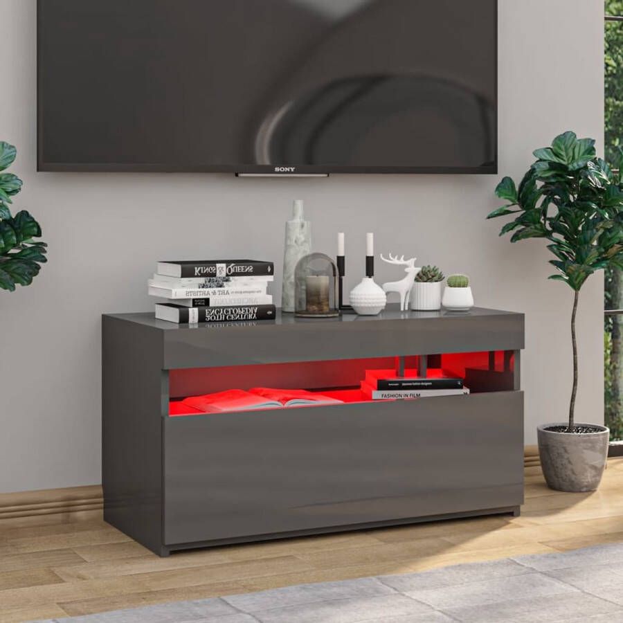 The Living Store TV-meubel Modern Hoogglans grijs 75 x 35 x 40 cm Met LED-verlichting - Foto 2