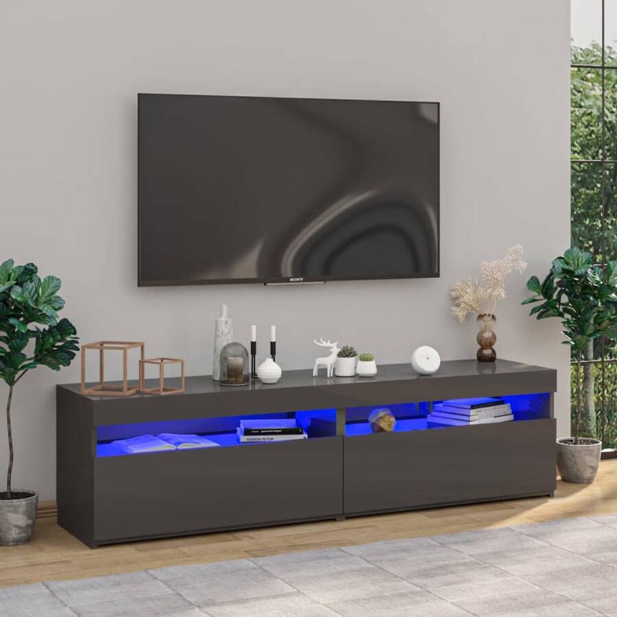 The Living Store TV-meubel Modern Hoogglans grijs 75 x 35 x 40 cm RGB LED-verlichting - Foto 2