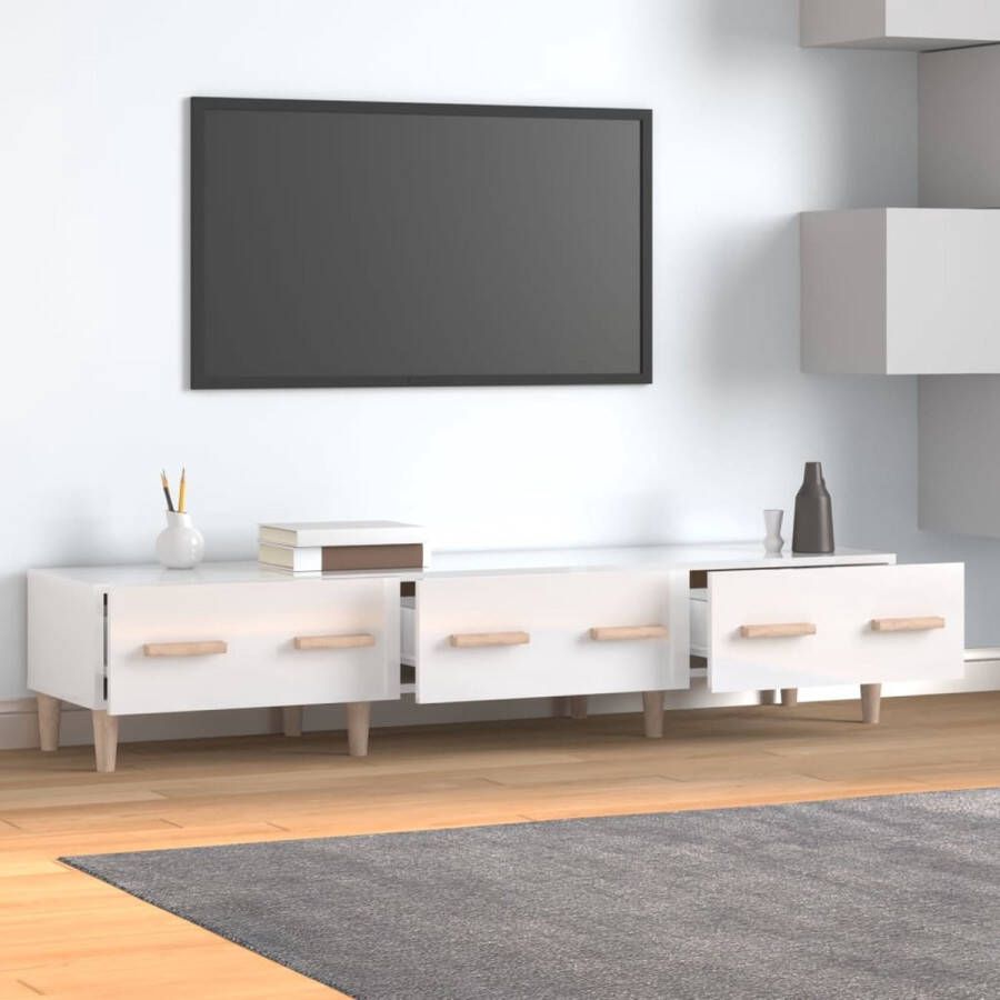 The Living Store TV-meubel Modern Hoogglans Wit 150 x 34.5 x 30 cm Opbergruimte Stevig materiaal - Foto 2