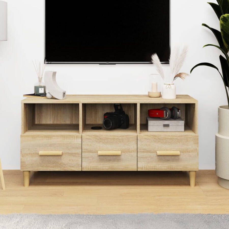 The Living Store TV-meubel Modern Sonoma Eiken Voldoende opbergruimte 102x36x50cm - Foto 2