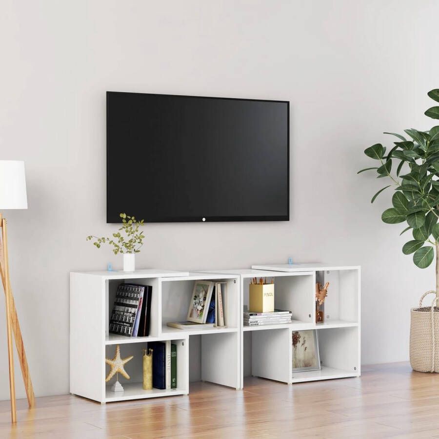 The Living Store TV-meubel Modulair ontwerp Hoogglans wit Spaanplaat 104 x 30 x 52 cm - Foto 2