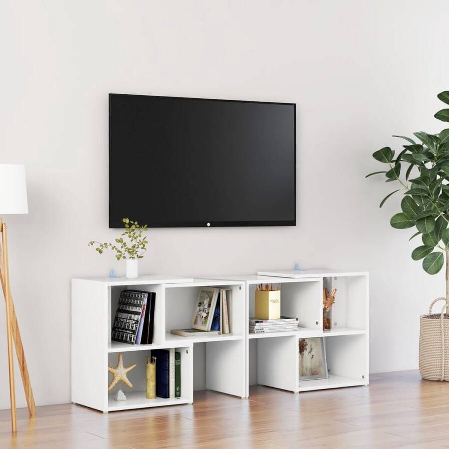 The Living Store TV-meubel modulair ontwerp wit bewerkt hout 104 x 30 x 52 cm - Foto 2
