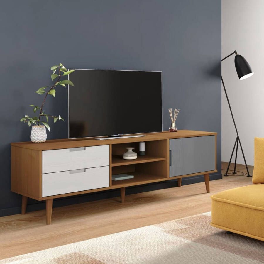 The Living Store MOLDE Tv-meubel 158 x 40 x 49 cm Bruin Massief grenenhout UV-vernis - Foto 2