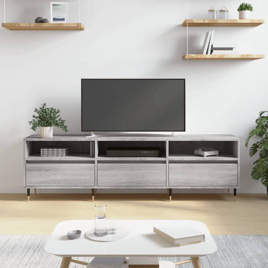 The Living Store Tv-meubel Opbergruimte Grijs Sonoma Eiken 150x30x44.5 cm Hout IJzer - Foto 2