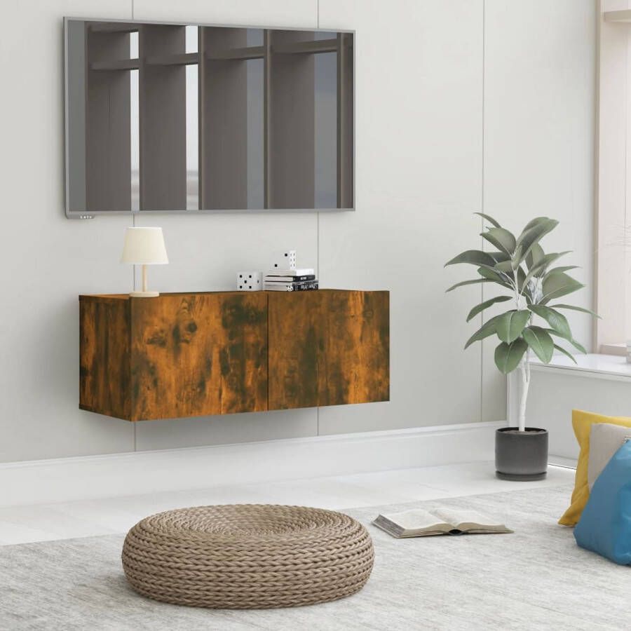 The Living Store Tv-meubel Praktisch Materiaal- Bewerkt hout Afmetingen- 80 x 30 x 30 cm (B x D x H) Kleur- Gerookt eiken - Foto 2