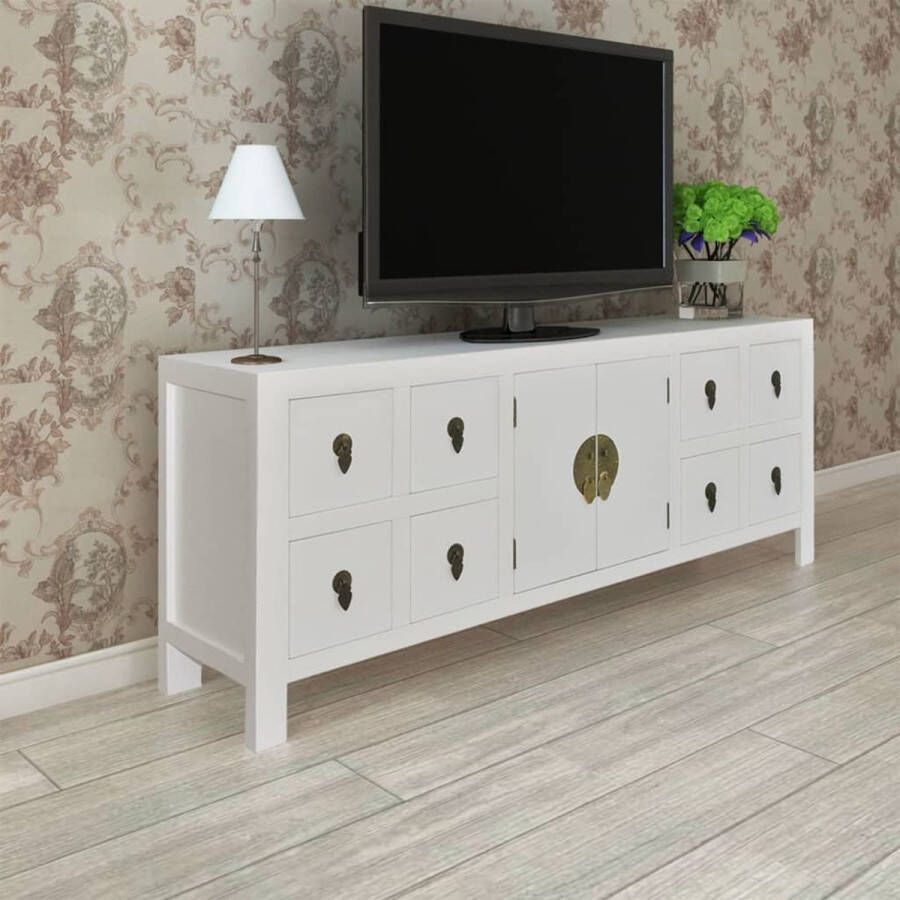 The Living Store TV-meubel Praktische en opvallende TV-meubel Afmeting- 110 x 24 x 48 cm Ken- Duurzaam hout - Foto 2