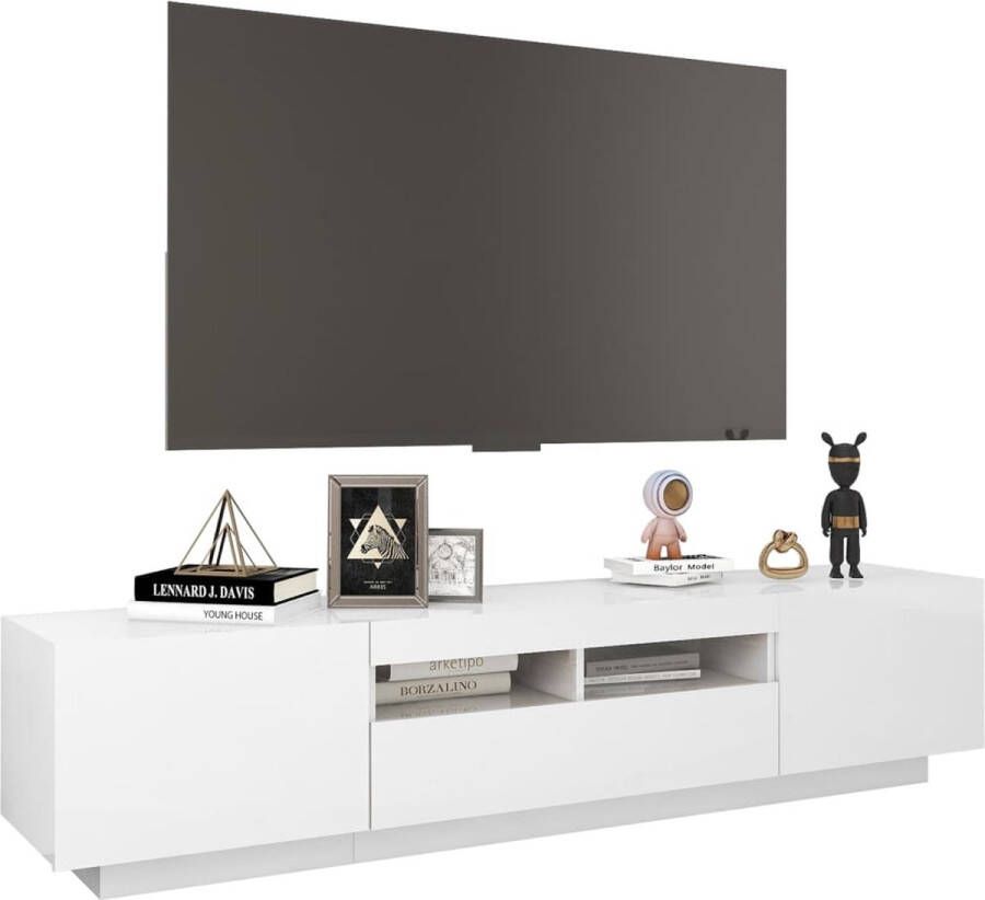 The Living Store TV-meubel RGB LED-verlichting Hoogglans wit Bewerkt hout 180 x 35 x 40 cm USB-aansluiting