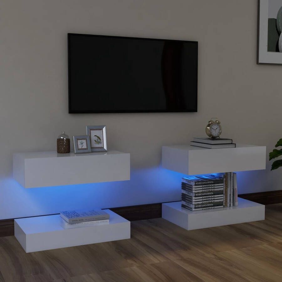 The Living Store TV-meubel RGB LED-verlichting Hoogglans wit Bewerkt hout Afmetingen 60 x 35 cm Montage vereist