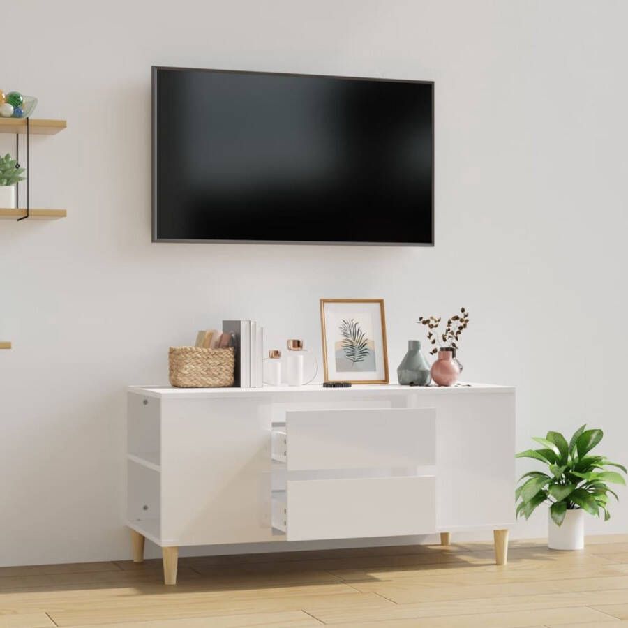 The Living Store TV-meubel Scandinavische stijl Hoogglans wit 102 x 44.5 x 50 cm Duurzaam hout - Foto 2