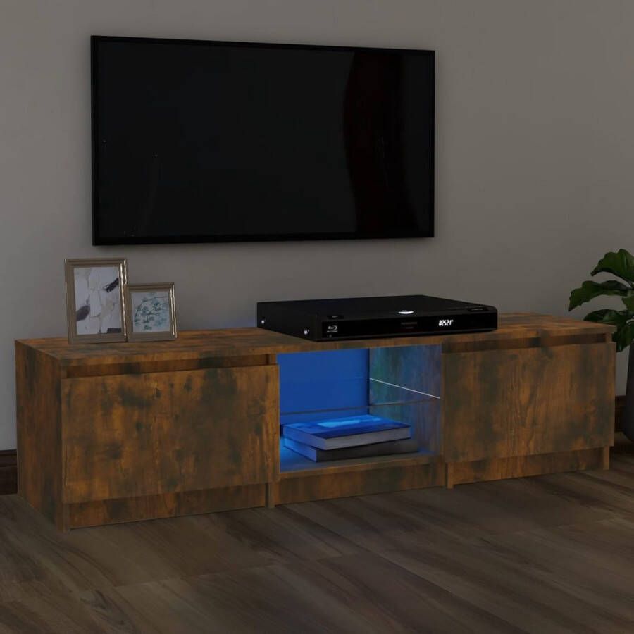 The Living Store Tv-meubel Trendy LED-verlichting Bewerkt hout Gerookt eiken 140x40x35.5 cm - Foto 2