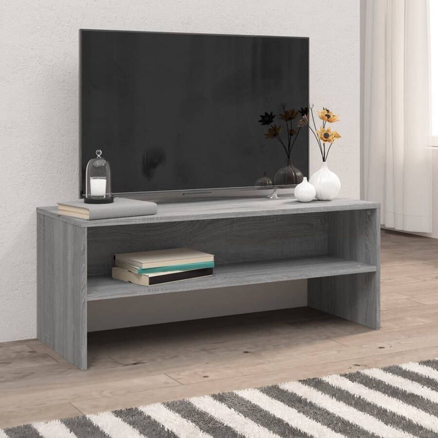 The Living Store Tv-meubel Trendy en praktisch Stevig Afmeting- 100 x 40 x 40 cm Ken- Grijs sonoma eiken The - Foto 2