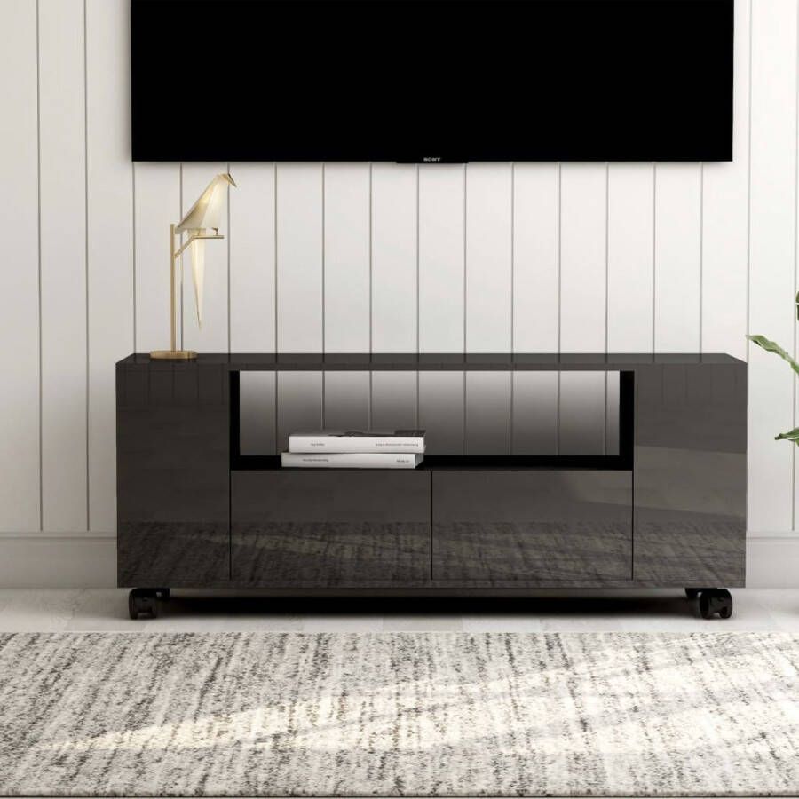 The Living Store Tv-meubel Classic 120 x 35 x 48 cm Hoogglans grijs Met lades zijvakken en open schap - Foto 2