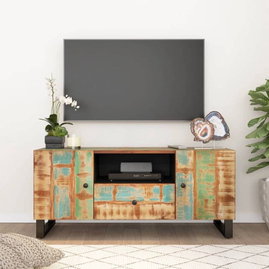 The Living Store TV-meubel Industrieel 105x33.5x46 cm Massief gerecycled hout bewerkt hout en ijzer - Foto 2
