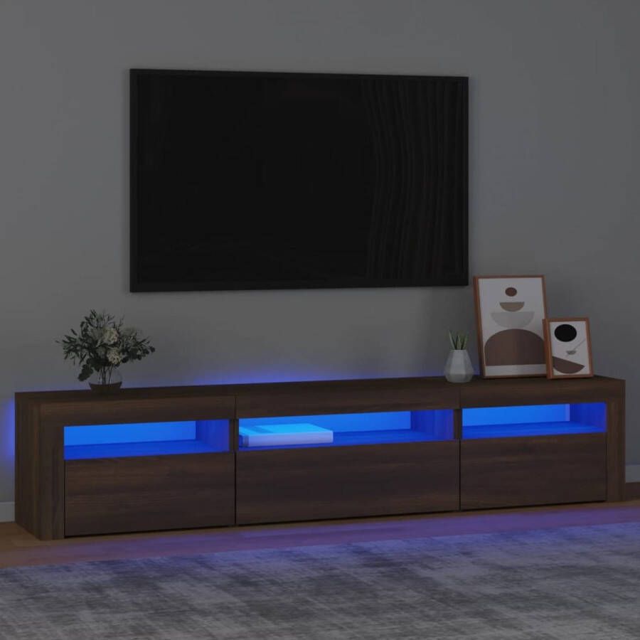 The Living Store TV-meubel naam TV-meubel 195 x 35 x 40 cm RGB LED-verlichting Bruineiken - Foto 2