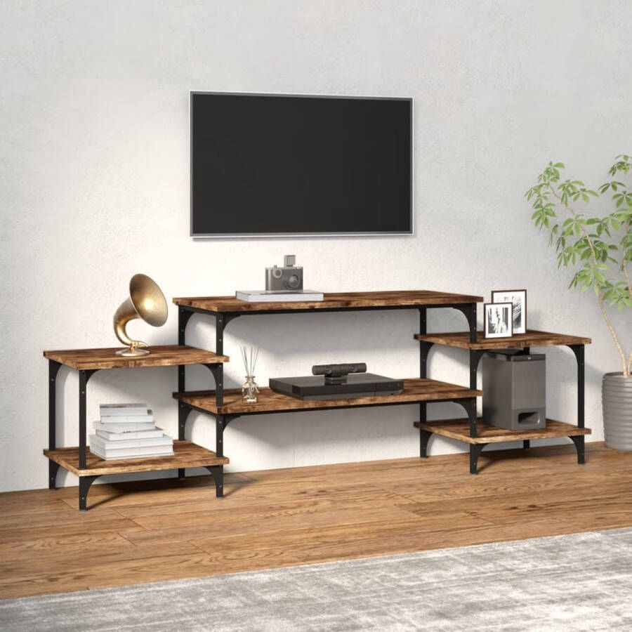 The Living Store TV-meubel trendy en praktisch opbergruimte stevig blad aanpasbare poten gerookt eiken bewerkt hout en staal 157 x 35 x 52 cm - Foto 2