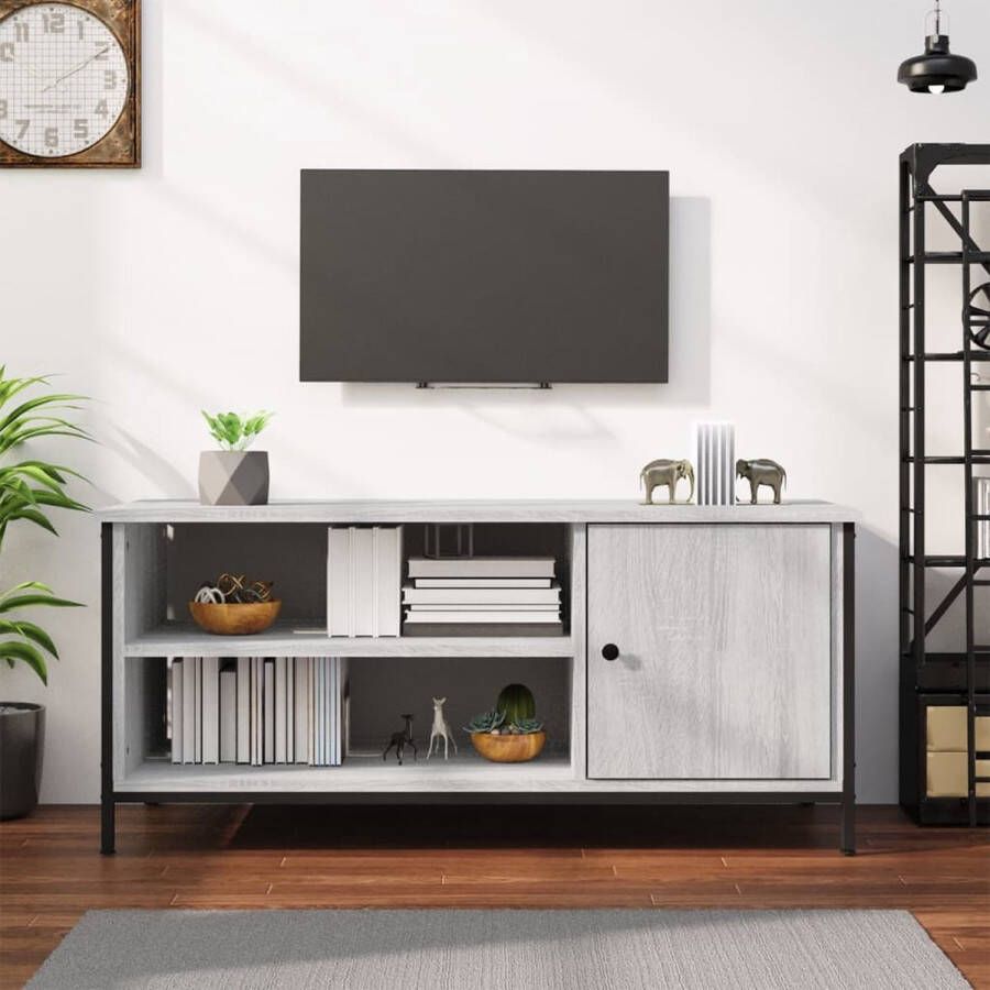 The Living Store TV-meubel Grijs Sonoma Eiken 100 x 40 x 45 cm Opbergruimte Stevig Blad - Foto 2