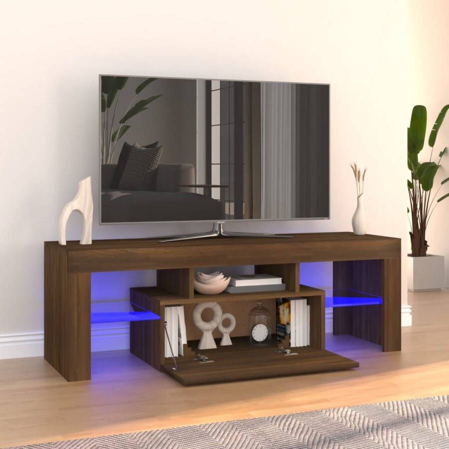 The Living Store Tv-meubel Wood 120x35x40 cm RGB LED-verlichting Bruineiken - Foto 2
