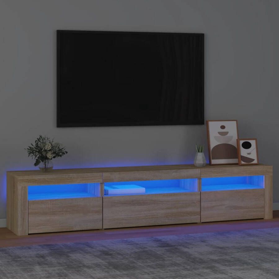 The Living Store tv-meubel Serie tv-meubel 195 x 35 x 40 cm LED-verlichting sonoma eiken - Foto 2