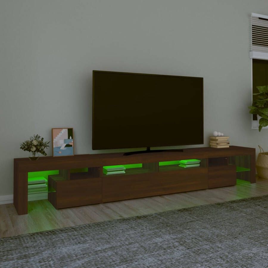 The Living Store TV-meubel naam Bruineiken 260 x 36.5 x 40 cm Met RGB LED-verlichting - Foto 2