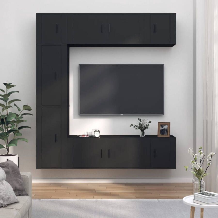 The Living Store TV-meubel set 2x 100x34.5x40cm 2x 40x34.5x80cm 3x 40x34.5x40cm Zwart bewerkt hout - Foto 2