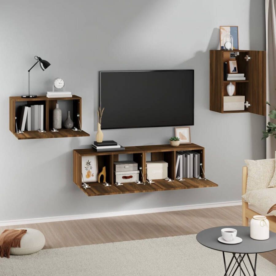 The Living Store TV-meubel set bruineiken 3x 60x30x30cm 1x 30.5x30x60cm - Foto 2