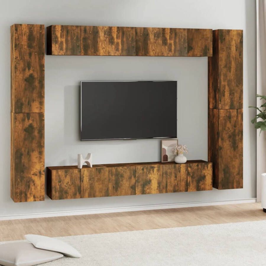 The Living Store TV-meubel Set Gerookt Eiken 60x30x30cm 30.5x30x90cm Wandgemonteerd - Foto 2