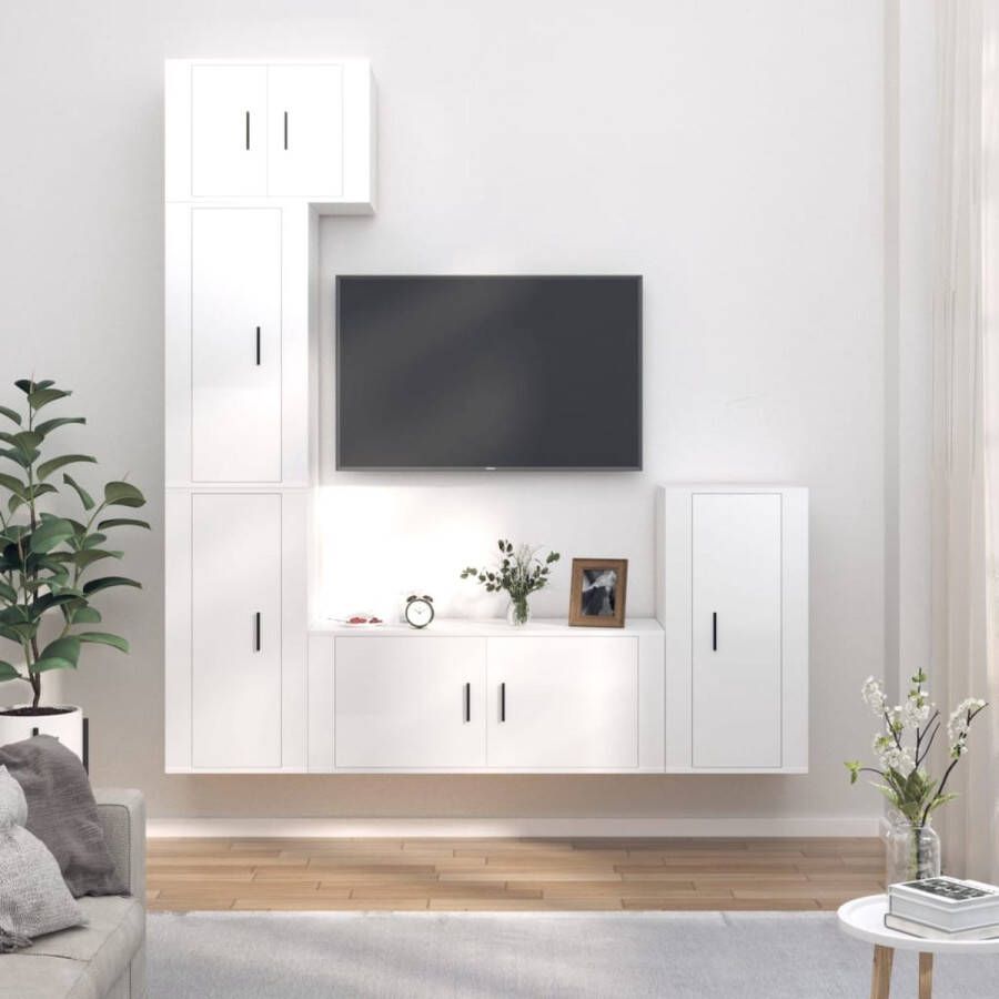 The Living Store TV-meubel set Hoogglans wit 1x 57x34.5x40 cm 3x 40x34.5x80 cm 1x 100x34.5x40 cm - Foto 2