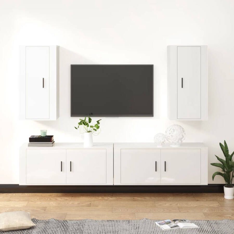 The Living Store TV-meubel set Hoogglans wit 2x 100 x 34.5 x 40 cm 2x 40 x 34.5 x 80 cm - Foto 2