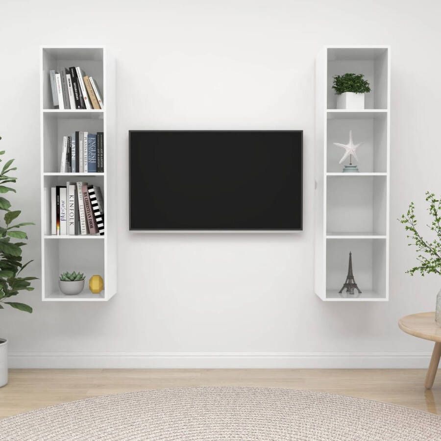 The Living Store tv-meubel set Hoogglans wit 37 x 37 x 142.5 cm (B x D x H) - Foto 2