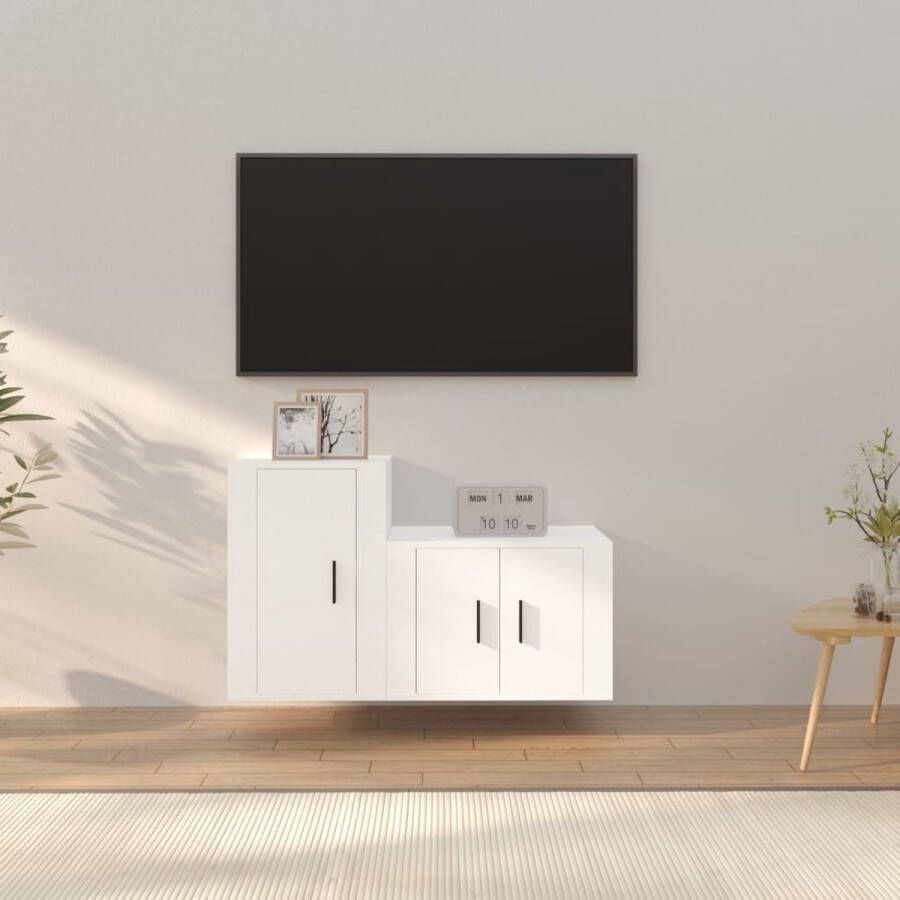 The Living Store TV-meubel Set Klassiek design Stevig bewerkt hout Wandgemonteerd Voldoende opbergruimte Deuren voor stofvrij opbergen Handleiding meegeleverd Kleur- wit Maten- 57 x 34.5 x 40 cm 40 x 34.5 x 60 cm - Foto 2