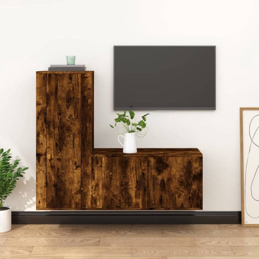 The Living Store tv-meubel set Klassiek Tv-kast 80 x 34.5 x 40 cm 40 x 34.5 x 100 cm Kleur- Gerookt eiken - Foto 2