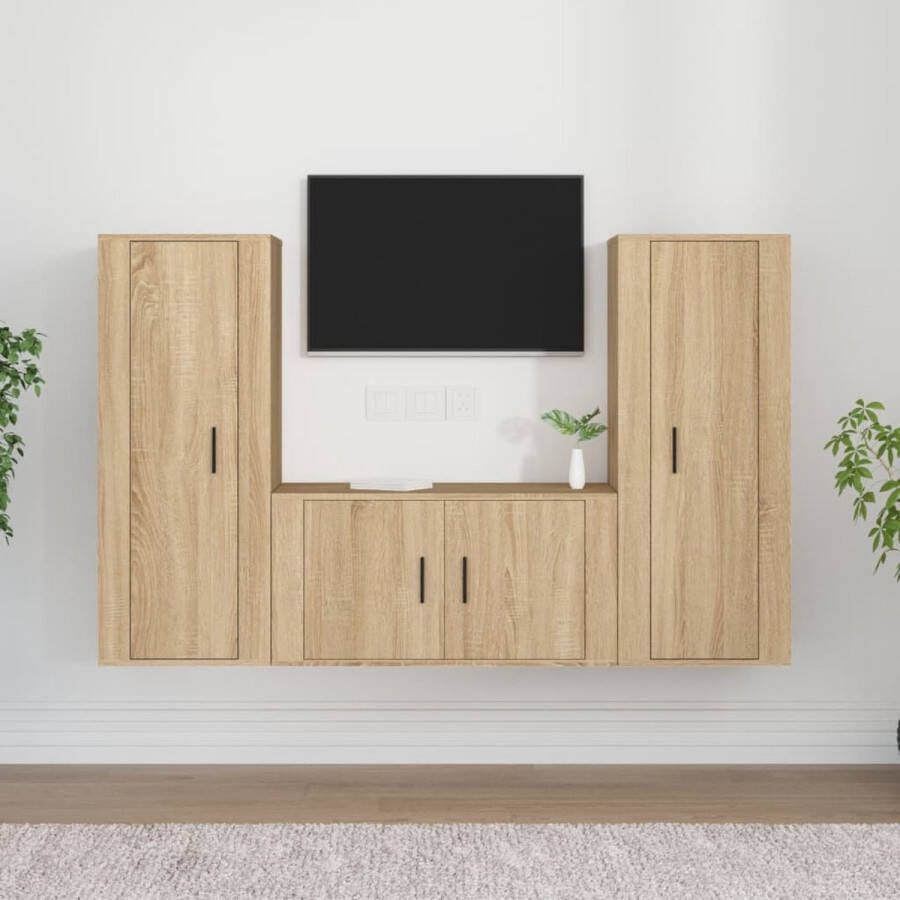 The Living Store TV meubel set Sonoma Eiken 2 x 40 x 34.5 x 100 cm + 1 x 80 x 34.5 x 40 cm - Foto 2