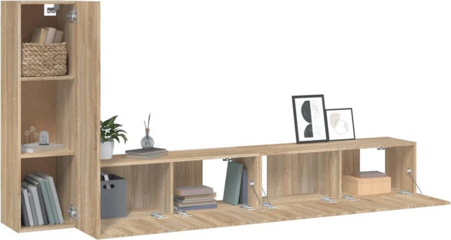 The Living Store TV Meubel Set Sonoma Eiken 2x 100x30x30 cm + 1x 30.5x30x110 cm - Foto 2