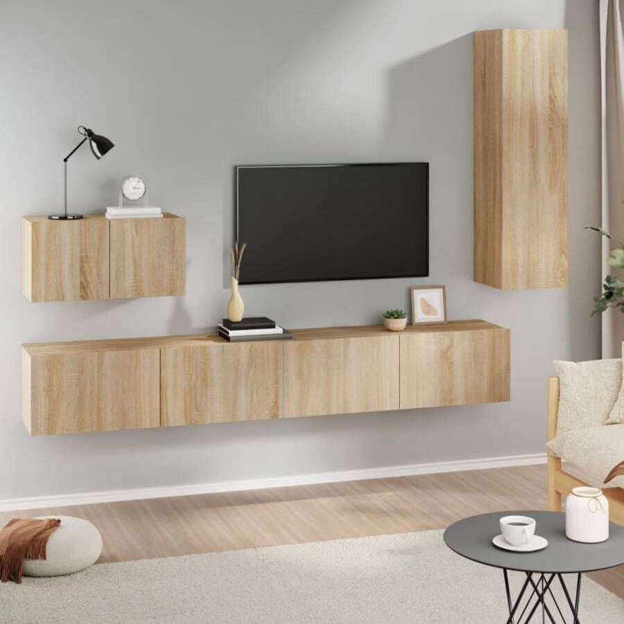 The Living Store TV meubel set Sonoma eiken 2x 100x30x30cm 1x 60x30x30cm 1x 30.5x30x110cm - Foto 2