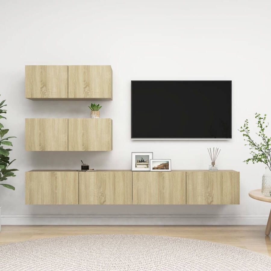 The Living Store TV-meubel set Sonoma eiken 80 x 30 x 30 cm 100 x 30 x 30 cm Stevig en duurzaam TV meubel - Foto 2