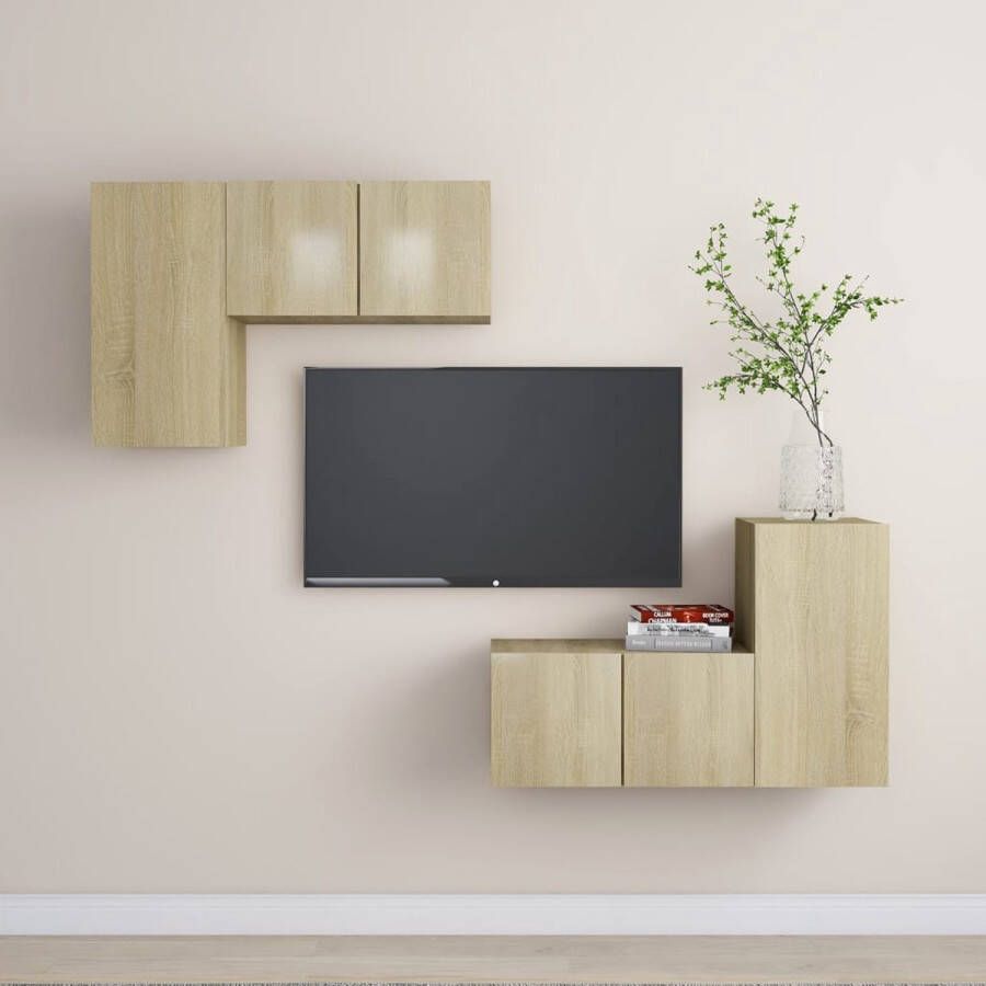 The Living Store TV wandmeubelset sonoma eiken 4-delige 2x 30.5x30x60cm 2x 60x30x30cm - Foto 2