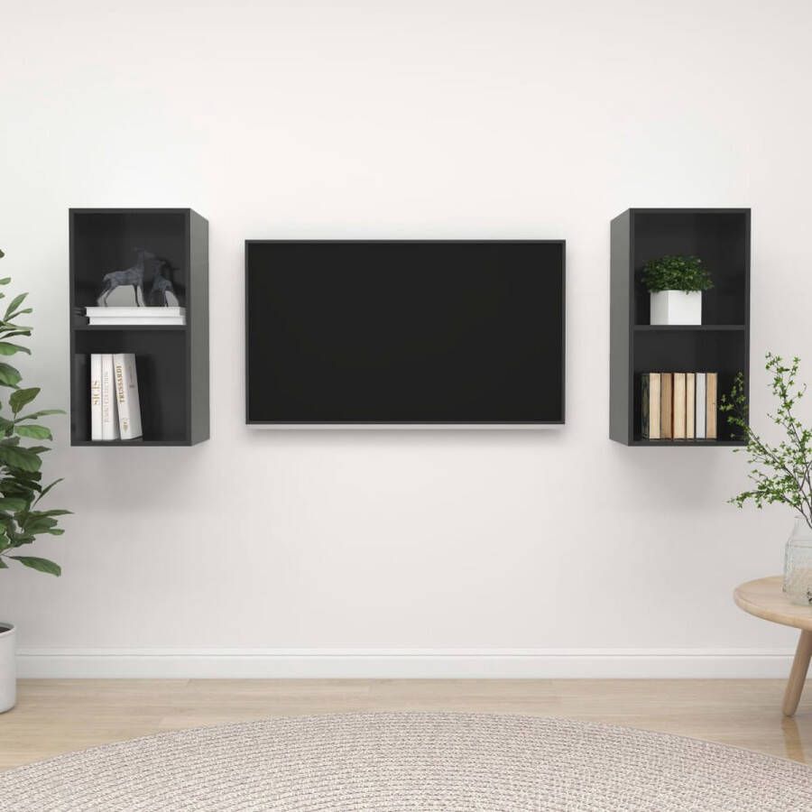 The Living Store TV-Meubel Set van 2 37 x 37 x 72 cm Hoogglans grijs Spaanplaat - Foto 2