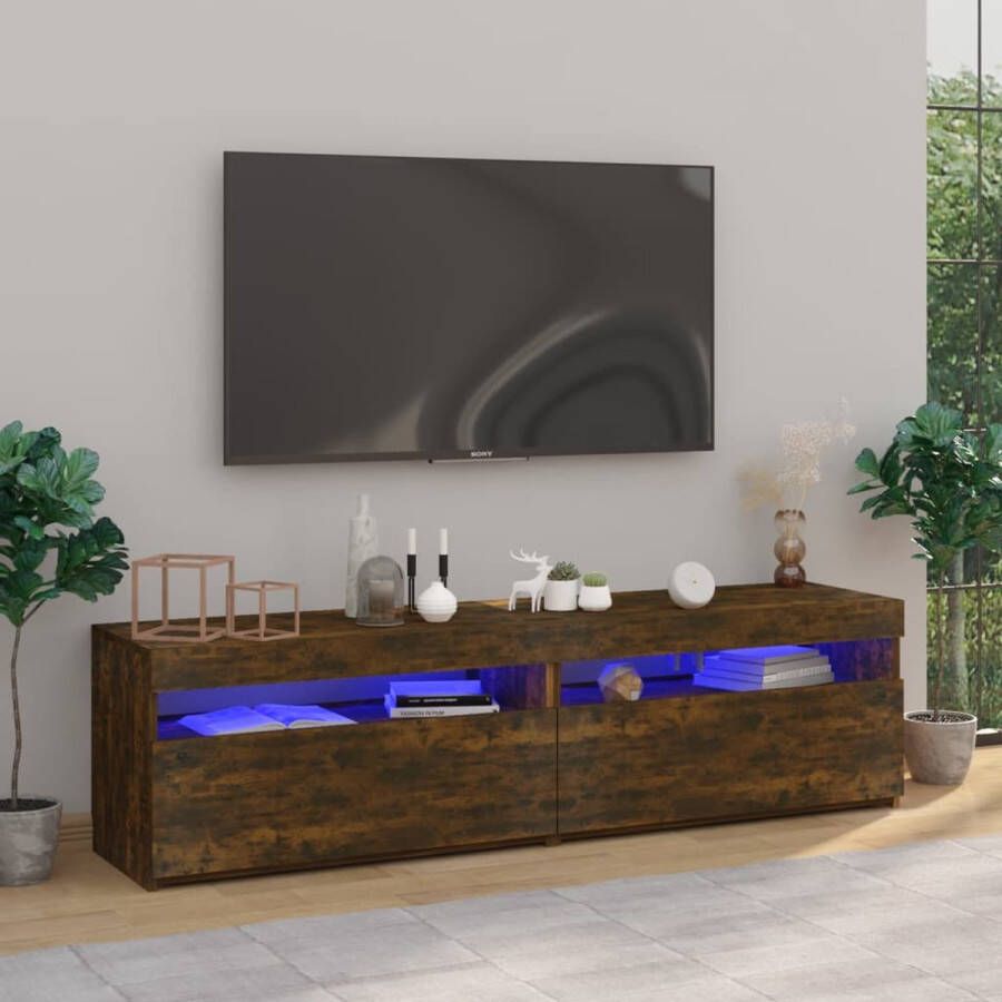 The Living Store TV-meubel Set van 2 75 x 35 x 40 cm RGB LED-verlichting Gerookt eiken USB-aansluiting - Foto 2