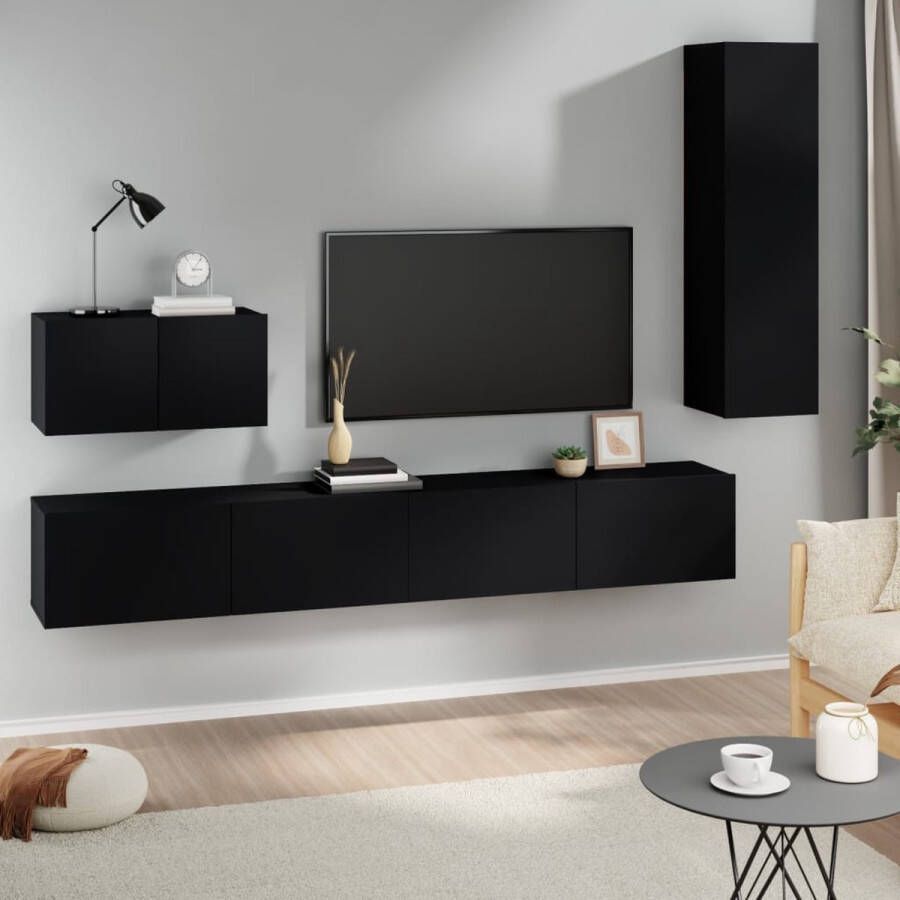 The Living Store tv-meubel set zwart 2x 100x30x30 cm + 1x 60x30x30 cm + 1x 30.5x30x110 cm - Foto 2
