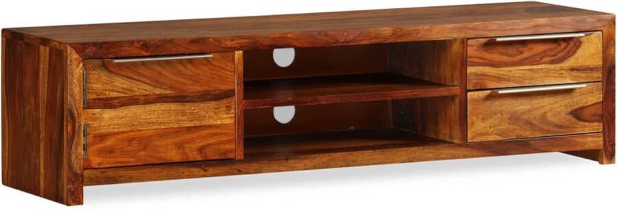 The Living Store tv-meubel Sheesham bruin 120x30x30cm houten massief sheeshamhout 2 planken 2 laden deur eenvoudige montage - Foto 2