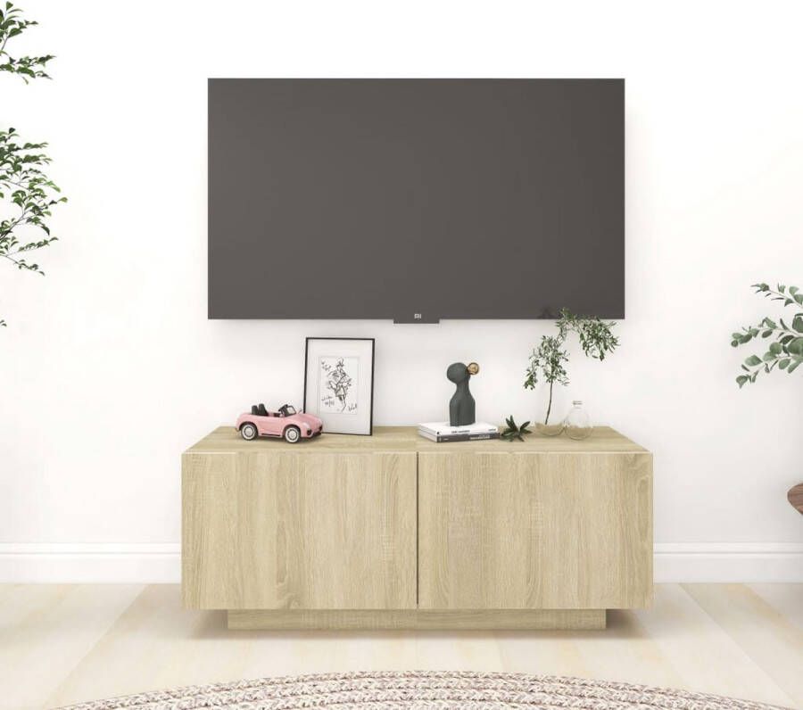 The Living Store TV-meubel Sonoma eiken 100 x 35 x 40 cm Ruime opbergruimte Vochtbestendig - Foto 3