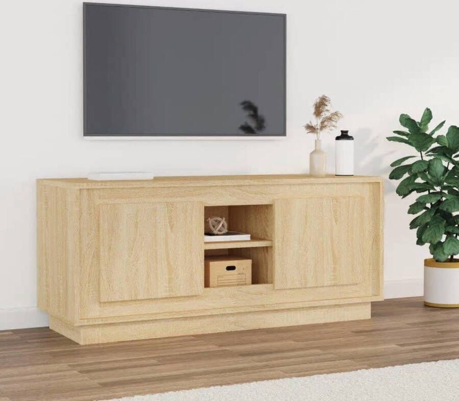 The Living Store TV-meubel Sonoma Eiken 102 x 35 x 45 cm Trendy en praktisch Voldoende opbergruimte Stevig blad Praktische deuren - Foto 2